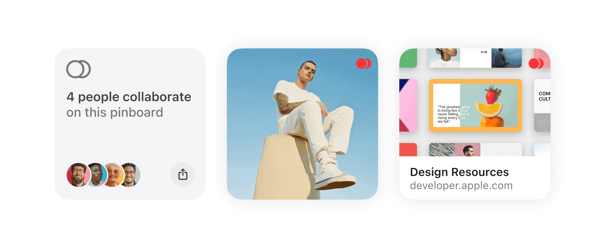 A shared pinboard with collaborators’ avatars